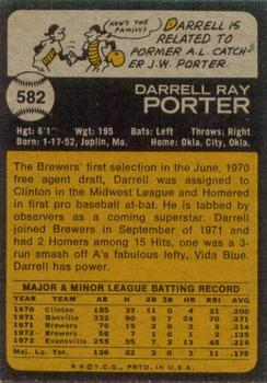 1973 Topps #582 Darrell Porter Back