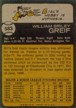 1973 Topps #583 Bill Greif Back