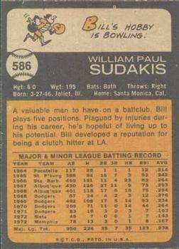 1973 Topps #586 Bill Sudakis Back