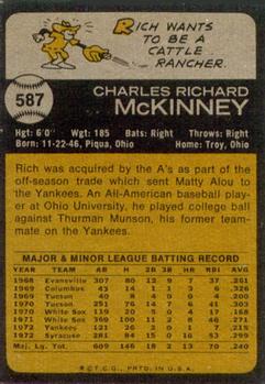 1973 Topps #587 Rich McKinney Back