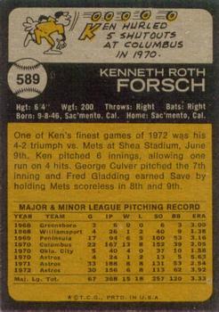 1973 Topps #589 Ken Forsch Back
