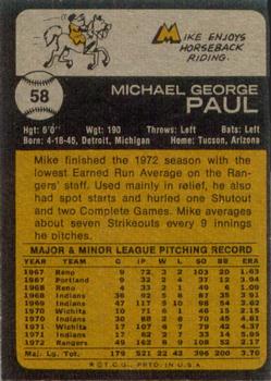 1973 Topps #58 Mike Paul Back