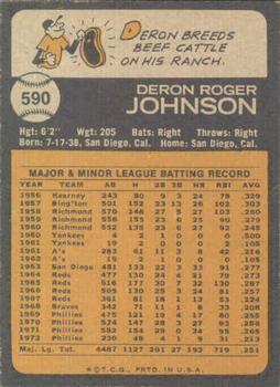 1973 Topps #590 Deron Johnson Back