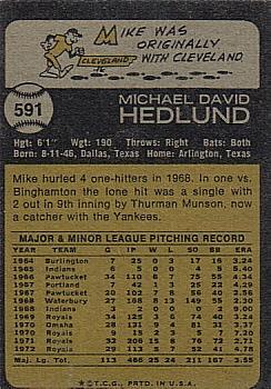 1973 Topps #591 Mike Hedlund Back