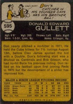 1973 Topps #595 Don Gullett Back