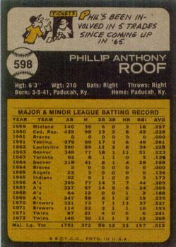1973 Topps #598 Phil Roof Back
