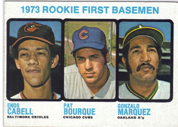 1973 Topps #605 1973 Rookie First Basemen (Enos Cabell / Pat Bourque / Gonzalo Marquez) Front