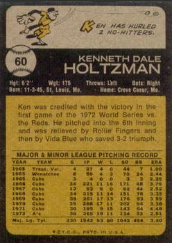 1973 Topps #60 Ken Holtzman Back