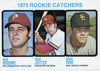1973 Topps #613 1973 Rookie Catchers (Bob Boone / Skip Jutze / Mike Ivie) Front