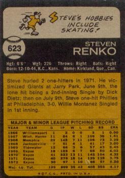 1973 Topps #623 Steve Renko Back