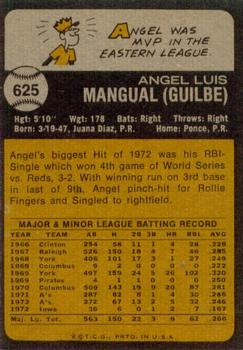 1973 Topps #625 Angel Mangual Back