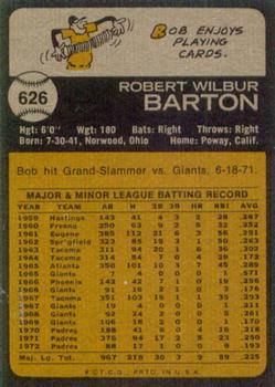 1973 Topps #626 Bob Barton Back