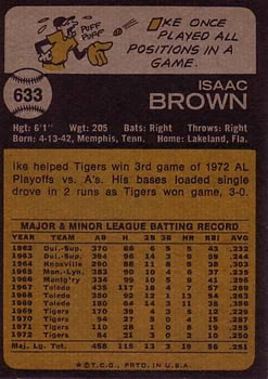 1973 Topps #633 Ike Brown Back
