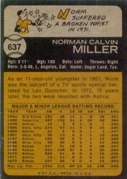 1973 Topps #637 Norm Miller Back