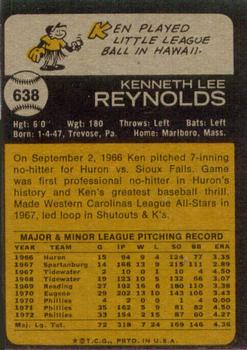 1973 Topps #638 Ken Reynolds Back