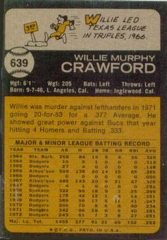 1973 Topps #639 Willie Crawford Back
