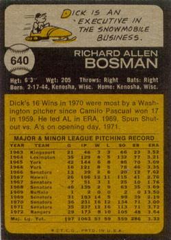 1973 Topps #640 Dick Bosman Back