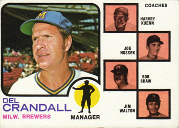 1973 Topps #646 Brewers Field Leaders (Del Crandall / Harvey Kuenn / Joe Nossek / Bob Shaw / Jim Walton) Front