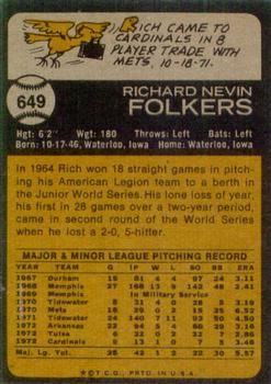 1973 Topps #649 Rich Folkers Back