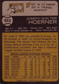 1973 Topps #653 Joe Hoerner Back