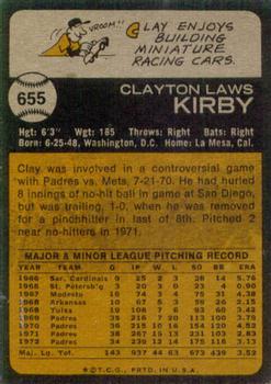 1973 Topps #655 Clay Kirby Back