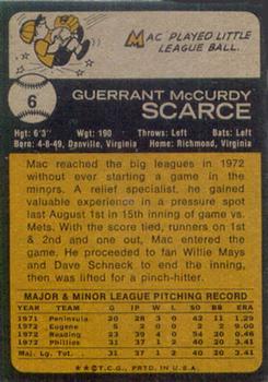 1973 Topps #6 Mac Scarce Back