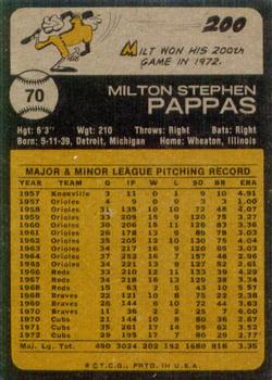 1973 Topps #70 Milt Pappas Back