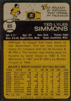1973 Topps #85 Ted Simmons Back