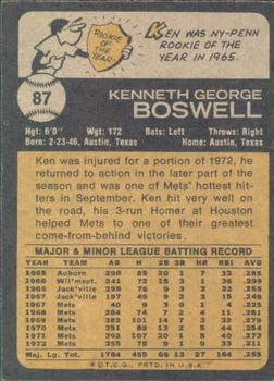 1973 Topps #87 Ken Boswell Back