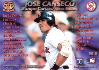 1996 Pacific Prism - Fence Busters #FB-5 Jose Canseco Back