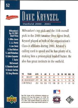 2001 Upper Deck Minors Centennial #52 Dave Krynzel Back