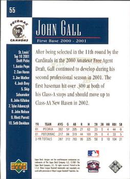 2001 Upper Deck Minors Centennial #55 John Gall Back