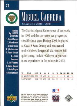 2001 Upper Deck Minors Centennial #77 Miguel Cabrera Back