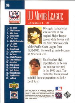 2001 Upper Deck Minors Centennial #96 Joe DiMaggio / Josh Hamiilton Back