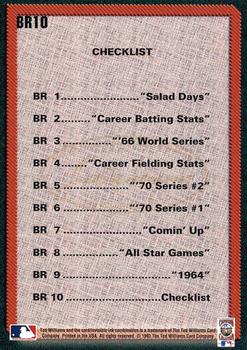1993 Ted Williams - Brooks Robinson Collection #BR10 Checklist Card Back