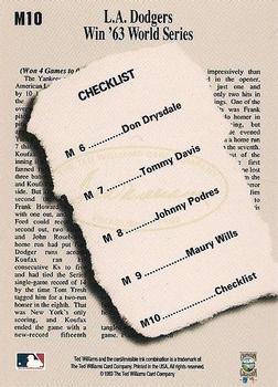 1993 Ted Williams - Memories #M10 '63 Dodgers Checklist Back
