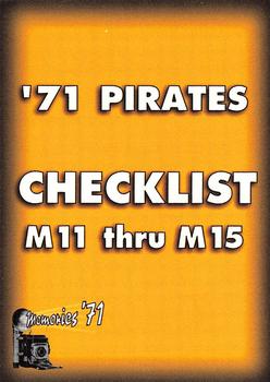 1993 Ted Williams - Memories #M15 '71 Pirates Checklist Front