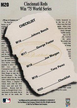 1993 Ted Williams - Memories #M20 '75 Reds Checklist Back