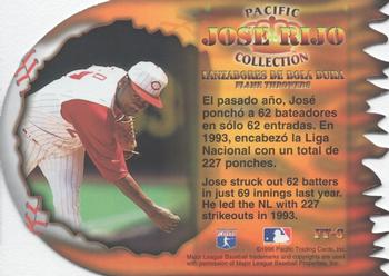 1996 Pacific Prism - Flame Throwers #FT-6 Jose Rijo Back