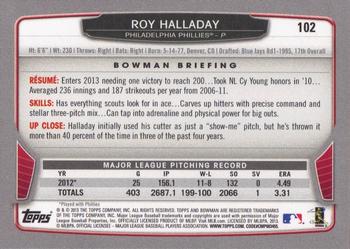 2013 Bowman #102 Roy Halladay Back