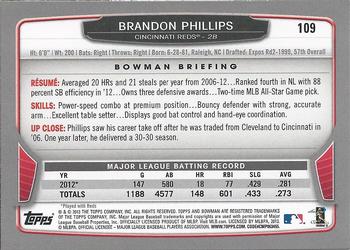 2013 Bowman #109 Brandon Phillips Back