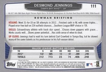 2013 Bowman #111 Desmond Jennings Back