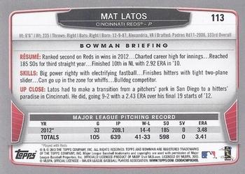 2013 Bowman #113 Mat Latos Back