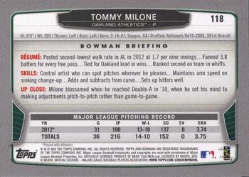 2013 Bowman #118 Tommy Milone Back