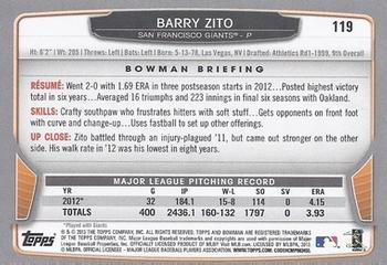 2013 Bowman #119 Barry Zito Back