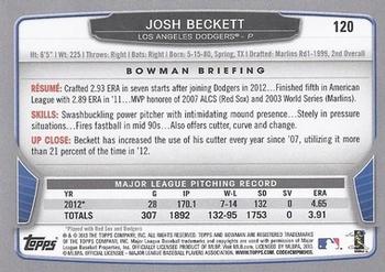 2013 Bowman #120 Josh Beckett Back