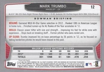 2013 Bowman #12 Mark Trumbo Back