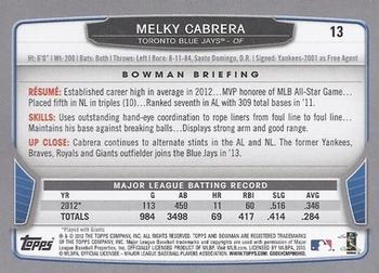 2013 Bowman #13 Melky Cabrera Back
