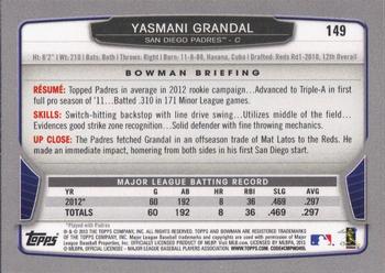 2013 Bowman #149 Yasmani Grandal Back