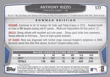 2013 Bowman #177 Anthony Rizzo Back